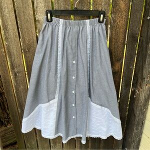 Pitchfork Brand Button Down Eyelete Cottagecore Skirt In Gray & White Sz M